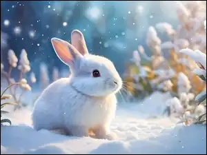 Grafika, Biały, Królik, Śnieg