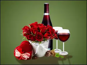 Kieliszki, Róże, Butelka, Wino, Bukiet