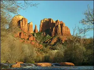 Drzewa, Skały, Rzeka, Arizona, Zarośla, Sedona