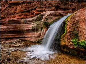 Wodospad, Upper Deer Creek Waterfall 2, Stany Zjednoczone, Skały, Arizona, Grand Canyon, Park Narodowy ielkiego Kanionu