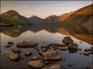 Łódka, Góry, Jezioro, Kamienie