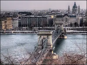 Most, Węgry, Budapeszt, Dunaj, Łańcuchowy, Rzeka