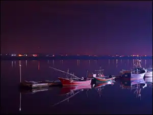 Port, Zatoka, Noc, Łódki
