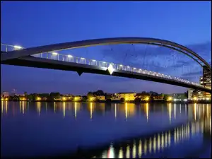 Miasto Nocą, Oświetlony, Most, Morze