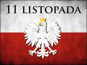 11 listopada Polska, Godło Polski, Data, Biało-czerwona, Napis, Orzeł, Korona, Narodowe Święto Niepodległości, Flaga