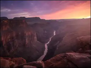 Wielki Kanion Kolorado, Park Narodowy Wielkiego Kanionu, Rzeka Kolorado, Stany Zjednoczone, Grand Canyon, Zachód słońca
