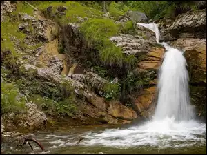 Kuhaway Waterfall, Wodospad, Niemcy, Rośliny, Bawaria, Skały