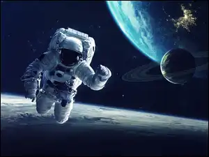 Astronauta i planety w kosmosie