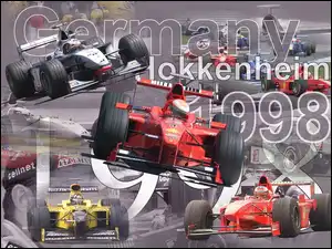 bolid, Formuła 1, kask , spojler, opony, koła