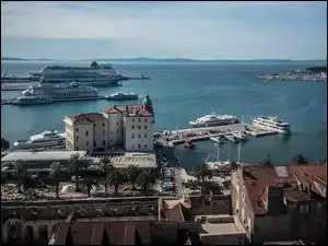 Statki pasażerskie, Morze, Domy, Chorwacja, Terminal, Split