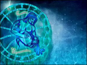 Znak zodiaku wodnik na niebieskim tle