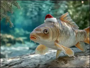 Czapka, Grafika AI, Ryba, Karp, Mikołaja
