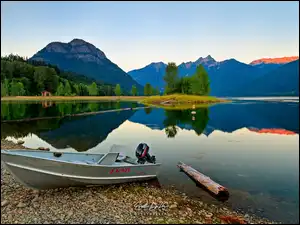 Motorówka, Park prowincjonalny Skagit Valley, Las, Kolumbia Brytyjska, Góry, Drzewa, Kanada, Jezioro Ross