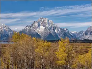 Stany Zjednoczone, Drzewa, Wyoming, Mount Woodring, Park Narodowy Grand Teton, Góry, Teton Range, Jesień, Góra