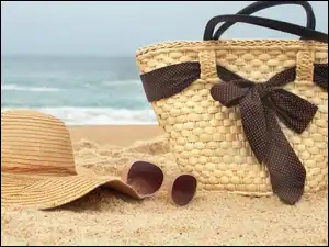 Morze, Plaża, Kapelusz, Lato, Koszyk, Okulary