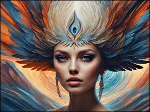Kolorowe, Grafika, Pióra, Kobieta, Kolczyki