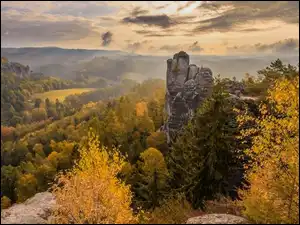 Park Narodowy Saskiej Szwajcarii, Jesień, Drzewa, Niemcy, Skały, Góry Połabskie