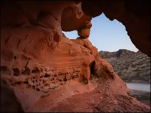 Skały, Rzeka, Stany Zjednoczone, Jaskinia, Nevada, Park stanowy Valley of Fire, Góry