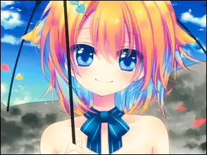 Kokarda, Parasolka, Anime, Dziewczyna, Manga, Chmury, Niebo