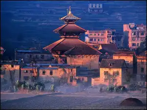 Mgła, Nepal, Domy, Pole