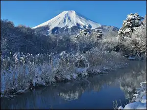 Fuji, Japonia, Góra, Zima, Rzeka