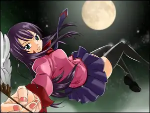 Pióro, Dziewczyna, Noc, Anime, Księżyc, Manga