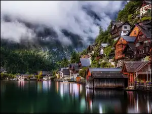 Domy, Austria, Hallstatt, Miasteczko, Jezioro Hallstattersee