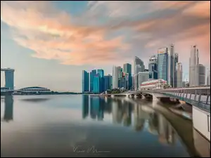 Zatoka Marina Bay, Singapur, Drapacze chmur, Most, Miasto