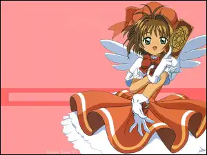 karta, skrzydła, kobieta, Cardcaptor Sakura, sukienka