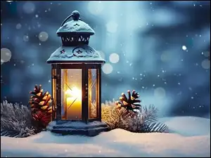 Szyszki, Oświetlony, Lampion, Śnieg