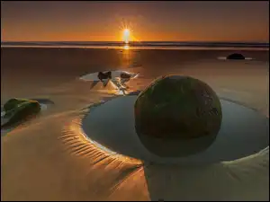 Kamienie, Zachód, Słońca, Plaża