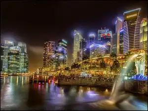 Światła, Singapur, Miasto, Noc