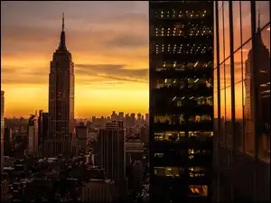Jork, Drapacze, Słońca, Nowy, Zachód, Manhattan, Chmur