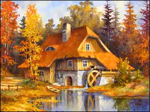 Jesień, Młyn, Staw