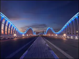 Chmury, Dubaj, Niebo, Miasto, Noc, Most, Meydan Bridge, Zjednoczone Emiraty Arabskie, Droga