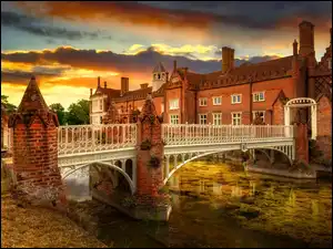 Dworek, Halmingham Hall, Most, Dom, Fosa, Anglia, Suffolk
