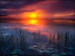 Jezioro, Zachód, Słońca