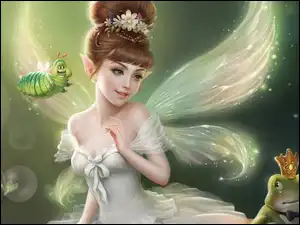 Dziewczyna, Fantasy, Skrzydełka, Robaczek, Elf, Żaba