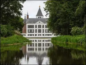Zamek, Holandia, Staw, Krzewy, Castle Renswoude, Drzewa