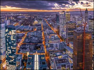 Wschód słońca, Niemcy, Domy, Miasto, Frankfurt nad Menem