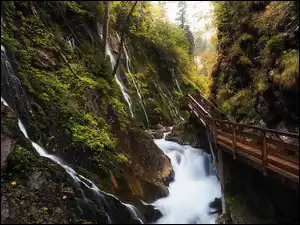Wąwóz Wimbachklamm, Góry, Most, Niemcy, Rzeka Wimbach, Ramsau bei Berchtesgaden