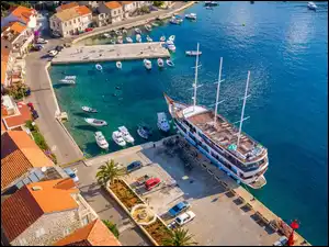 Morze, Jacht, Chorwacja, Domy, Wyspa Korcula, Smokvica, Łódki