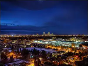 Światła, Miasto, Nocą, Panorama
