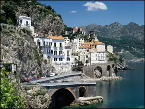Amalfi, Góry, Atrani, Włochy, Morze