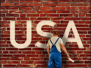 Napis, Mężczyzna, Cegły, Ściana, USA