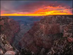 Góry, Wielki Kanion Kolorado, Stany Zjednoczone, Park Narodowy Wielkiego Kanionu, Arizona, Zachód słońca, Grand Canyon