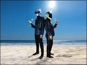 plaża, drinki, muzyka, Daft Punk, słońce