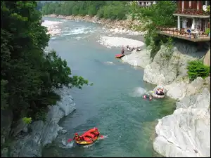rzeka, ponton, spływ, Rafting, wiosła
