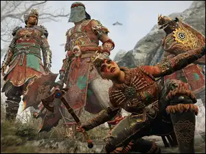 Kobieta z rycerzami w grze For Honor