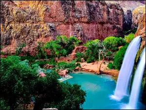 Drzewa, Stany Zjednoczone, Skały, Wodospad Havasu, Arizona